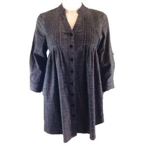 Twenty One V-neck Button-up Pleated Roll Tab Sleeve Built w/ waist tie